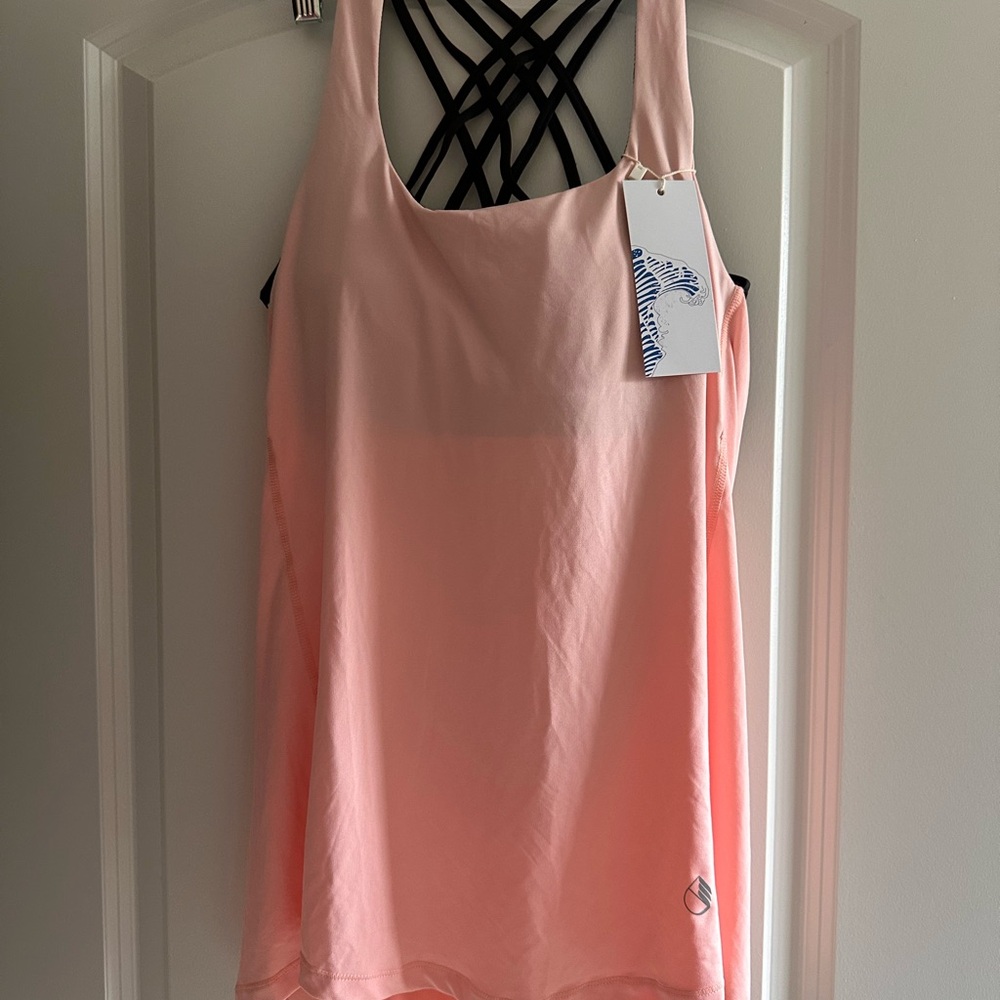 Peach Athletic Tank Top with Black Built in Bra